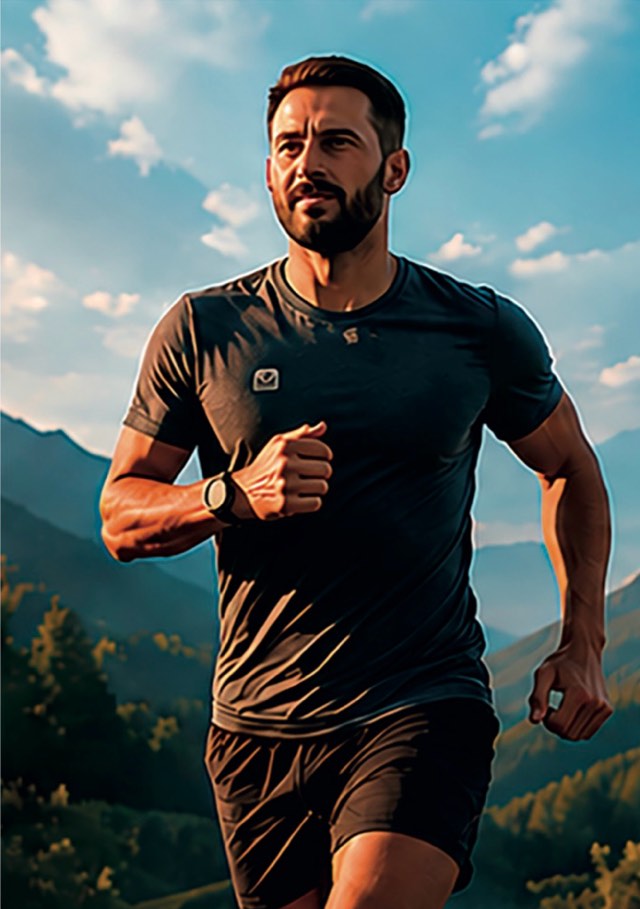 Мужчина на пробежке в горах